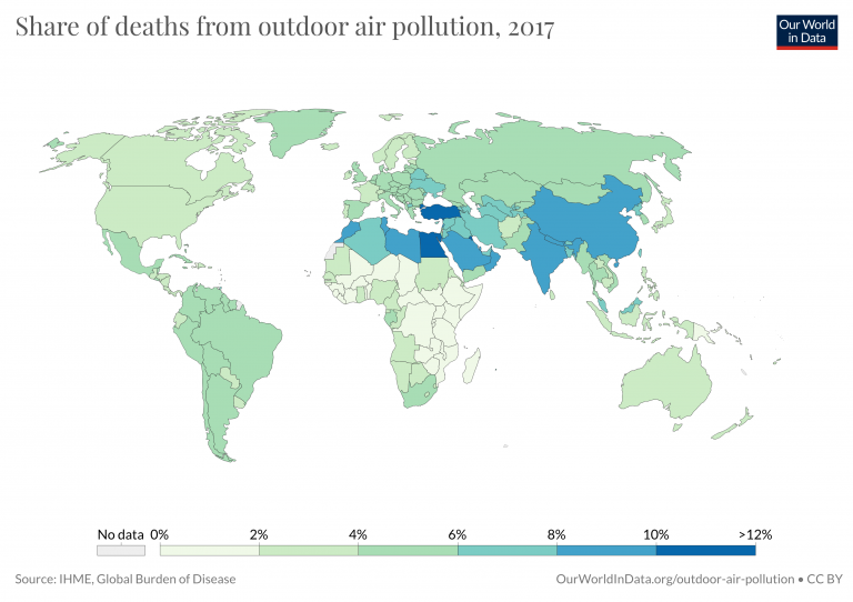 Share deaths outdoor pollution